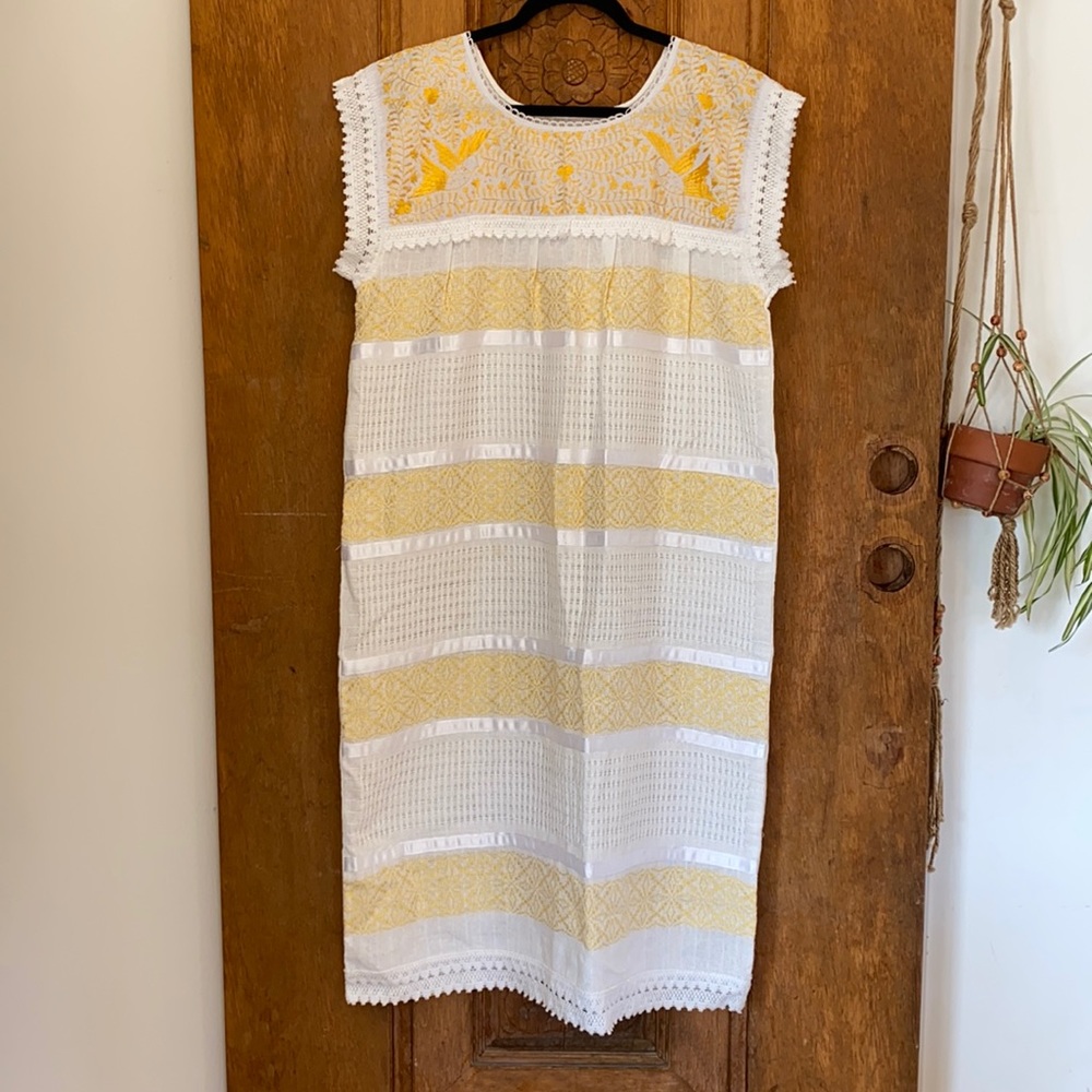 Mexican embroidered maxi dress cotton gauze midi